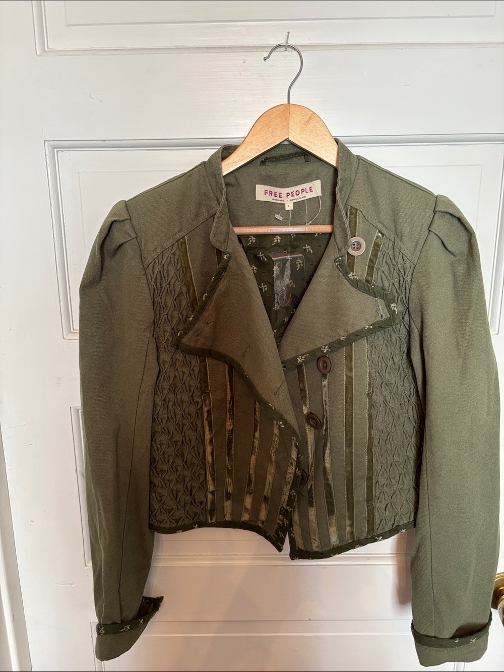 Free People Olive Cropped Military-Inspired Blazer